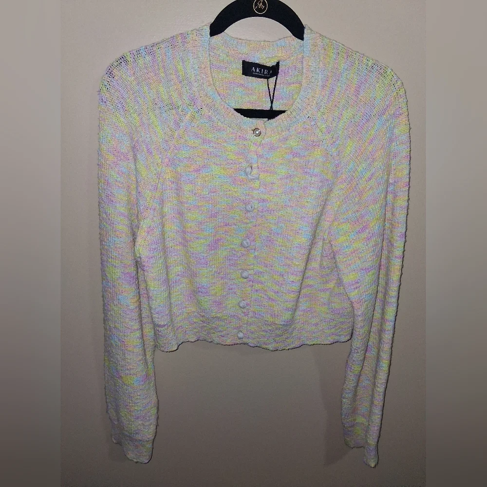 Akira Yellow Cropped Cardigan Sweater - Picture 6 of 9